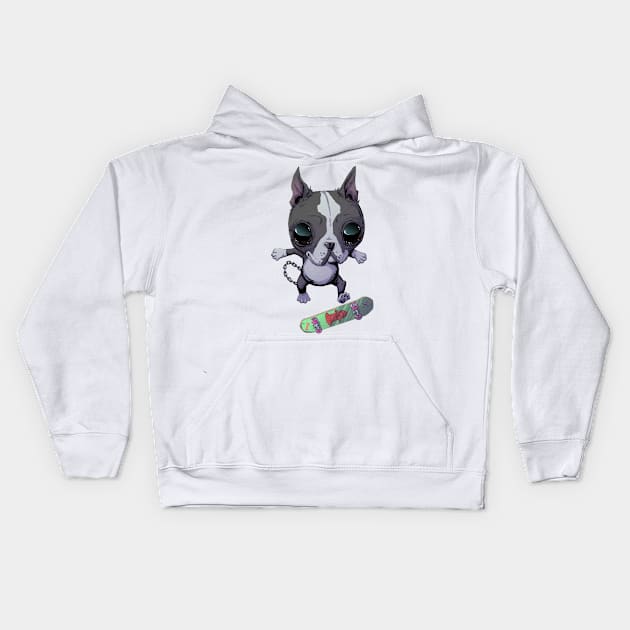 Boston Terrier Skateboarding Gift For Boston Terrier Owners and Lovers Kids Hoodie by Hutchew